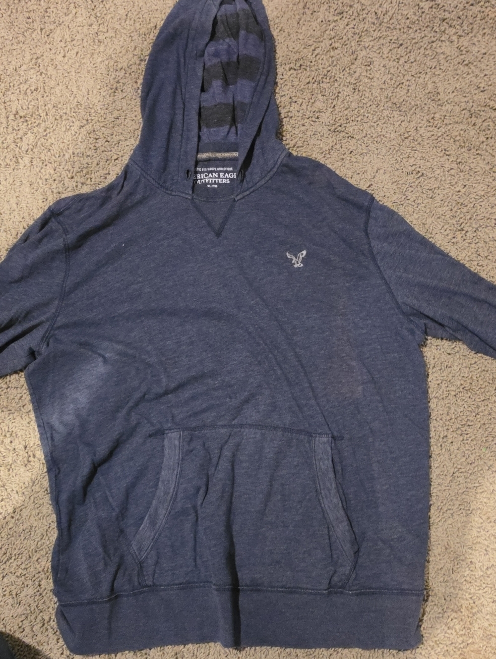 American Eagle Outfitters Navy Hooded Pullover with Striped Lined Hood